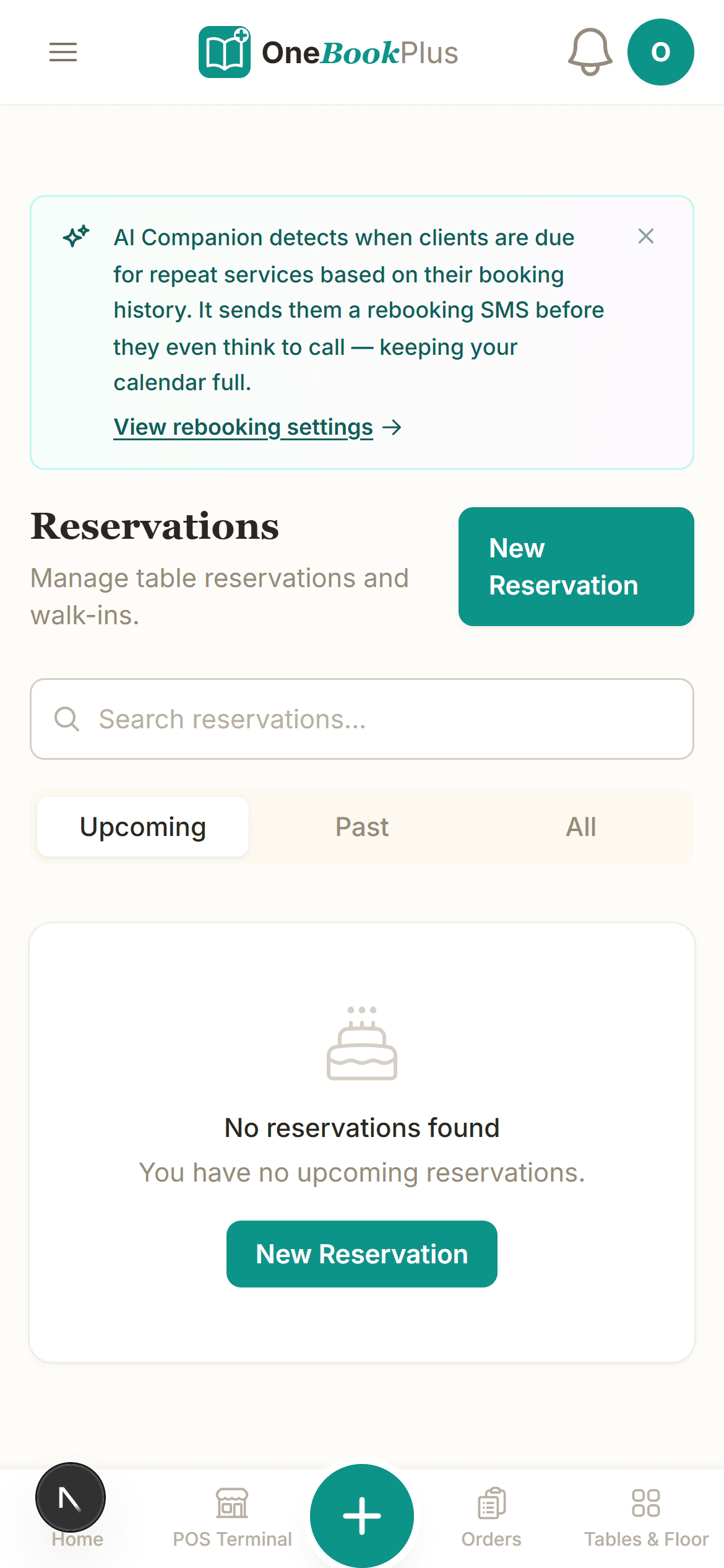 The bookings list in the OneBookPlus iPhone app