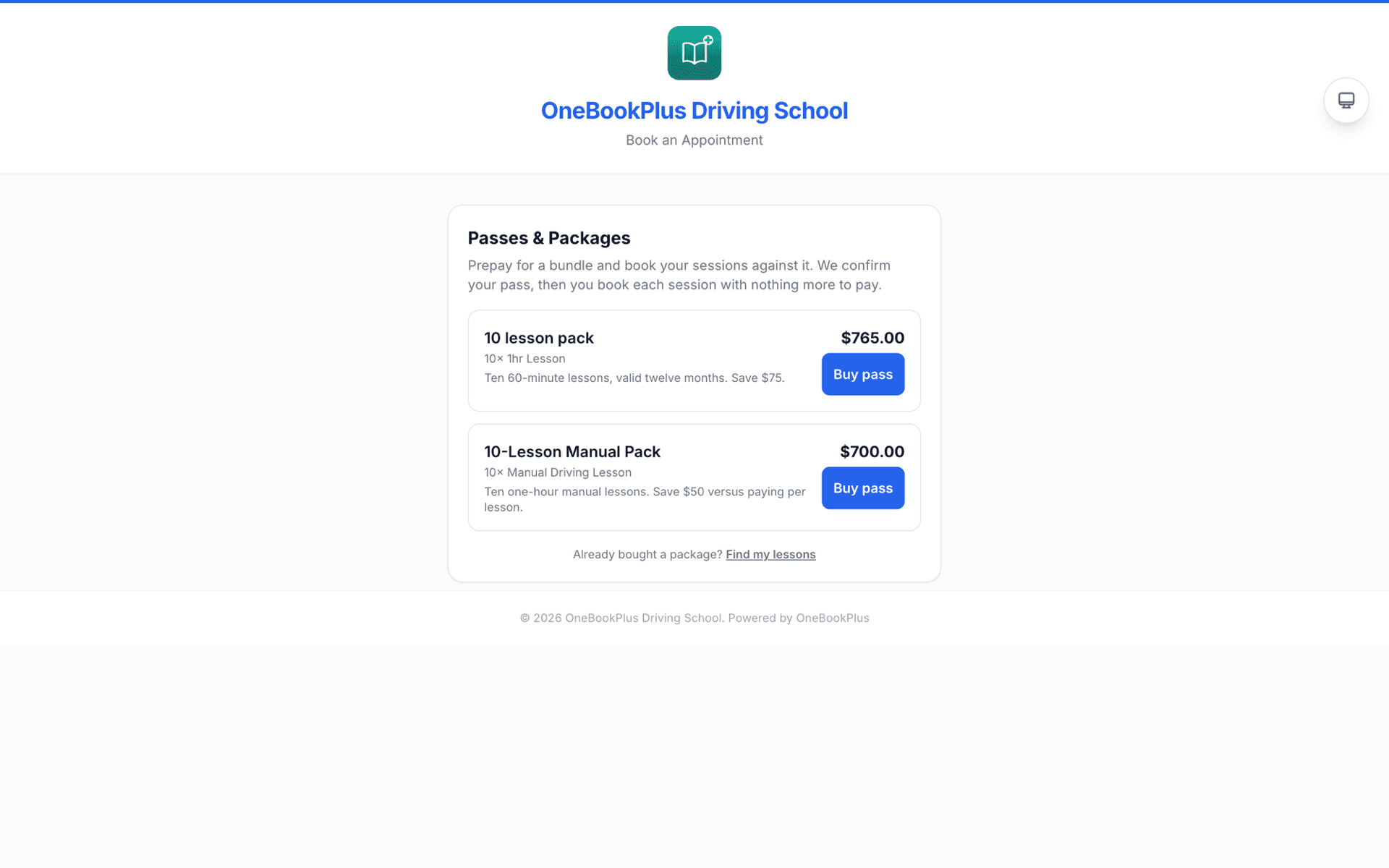 Packages on your booking page