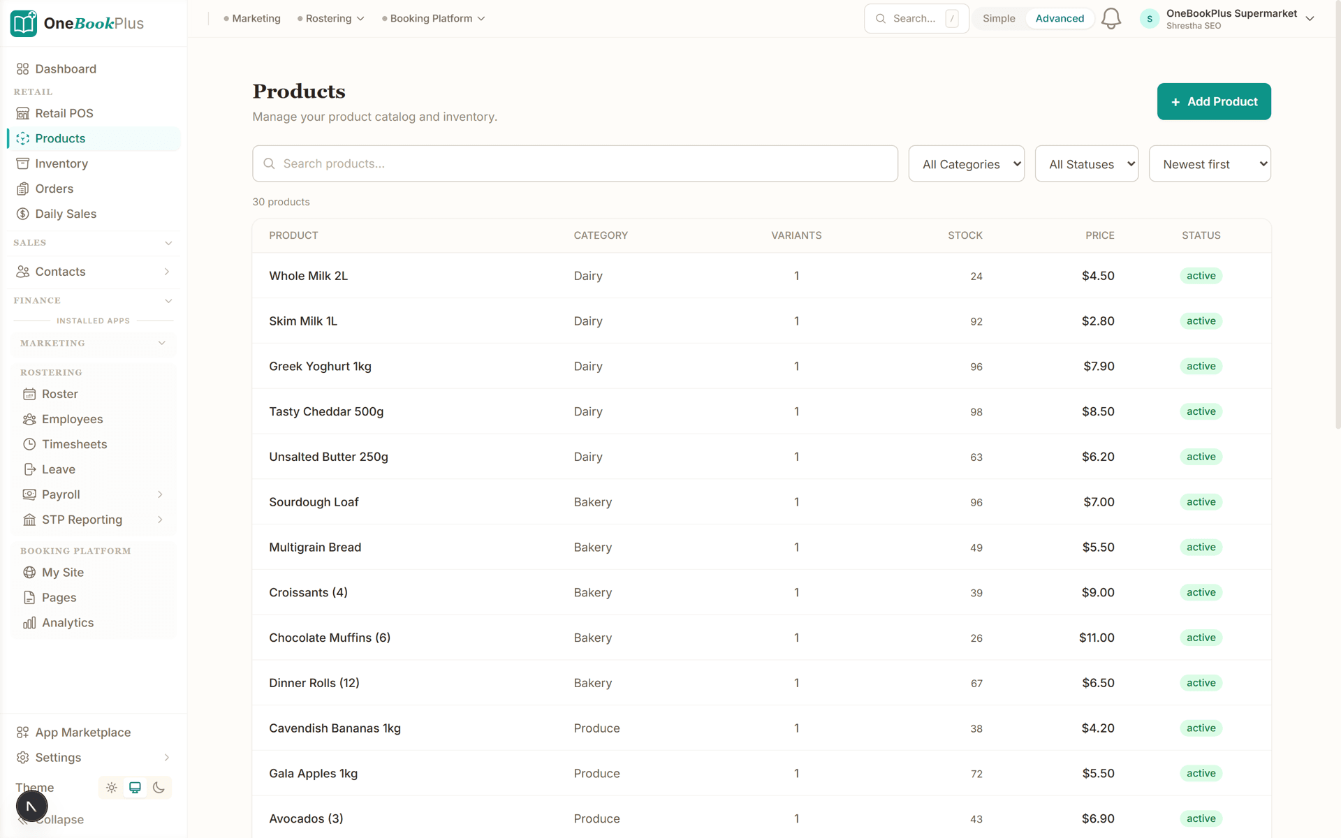The Shop app that ships with the Website Builder: products, variants and Stripe checkout. This is the store, not the site editor.