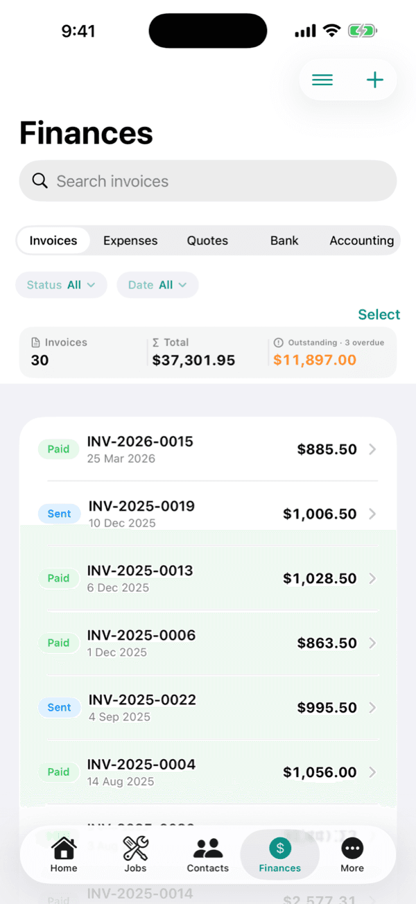 Invoicing on the OneBookPlus iPhone app