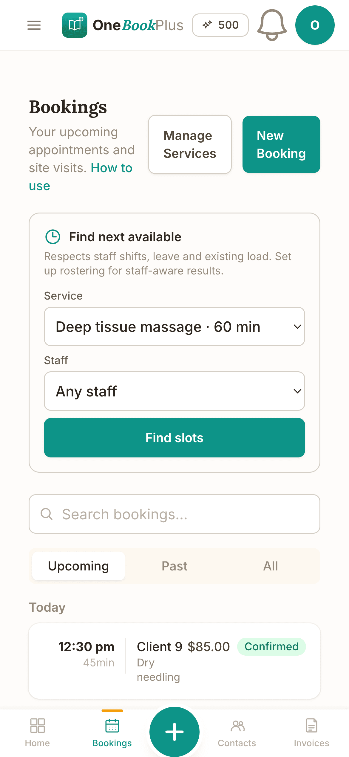 Bookings on the OneBookPlus iPhone app
