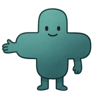 Plus, the OneBookPlus mascot, pointing at the iOS app