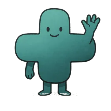 Plus, the OneBookPlus mascot, waving hello